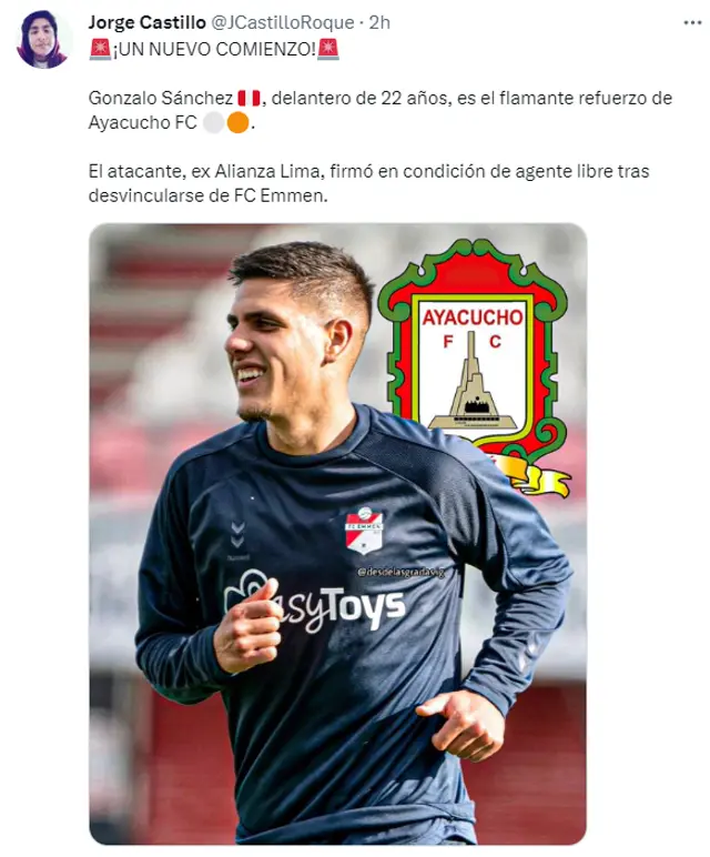  Gonzalo Sánchez jugará para Ayacucho FC en la temporada 2023.   