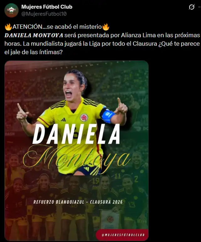 Alianza Lima aseguró a Daniela Montoya para la siguiente temporada
