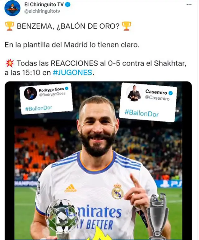 Jugadores del Real Madrid piden Balón de Oro para Benzema.   
