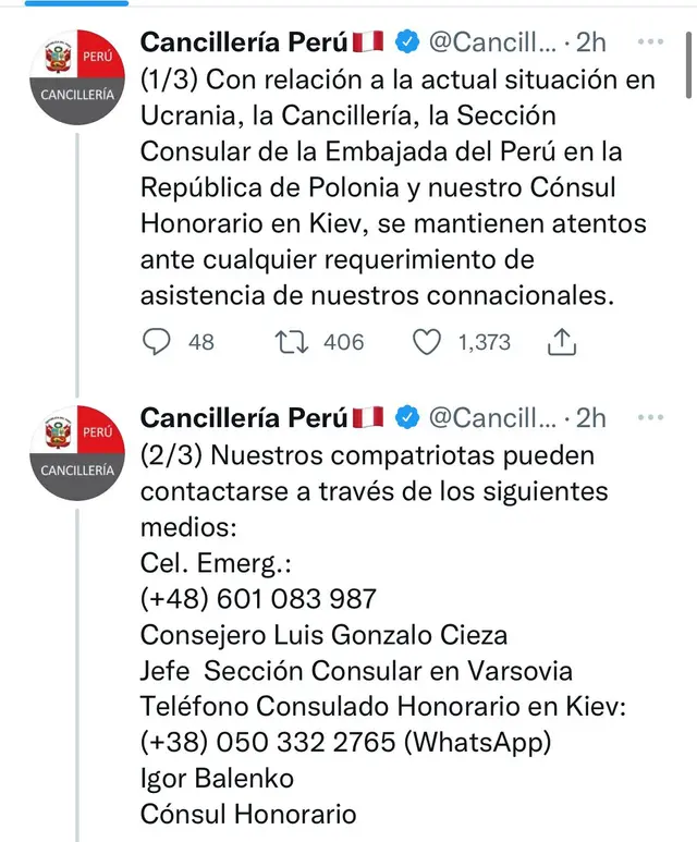 Tuit de la Cancillería peruana
