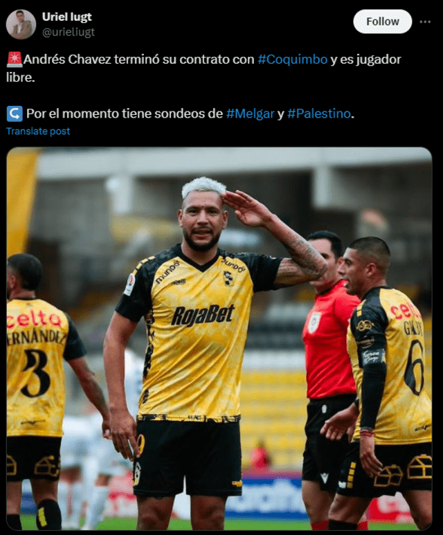 Andrés Chávez podría llegar a Melgar.
