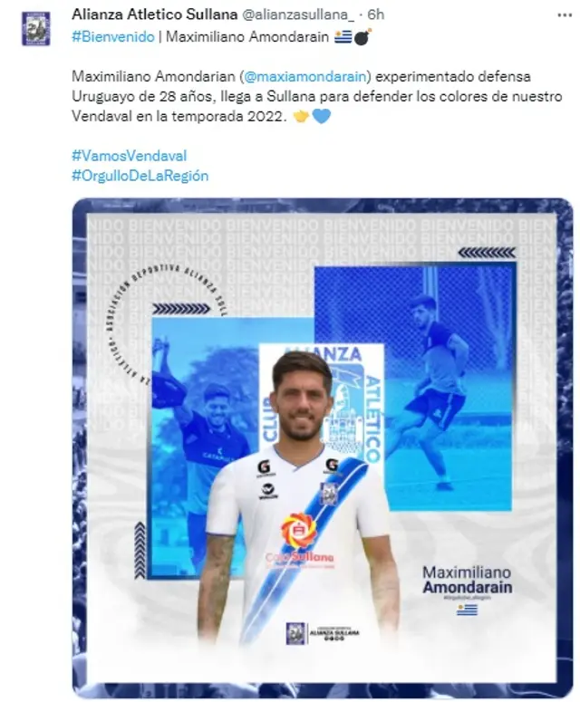 Alianza Atlético fichó a Maximiliano Amondiarian.