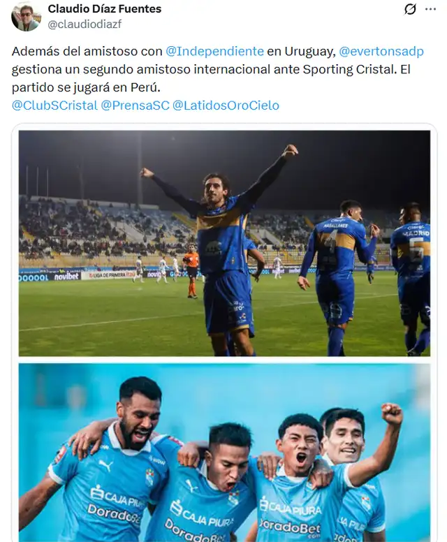  Sporting Cristal enfrentaría a Everton de Chile | Vía Claudio Díaz   