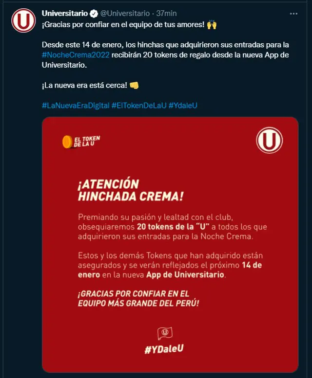 U regalo tokens Universitario noche crema U regalo tokens Universitario noche crema