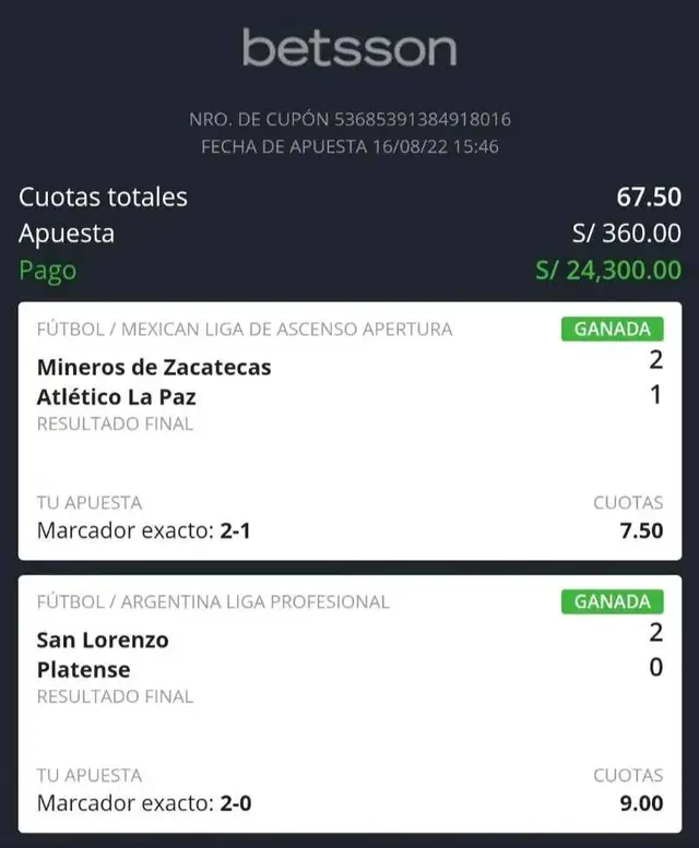 Peruano apostó a marcador exacto y logra ganar más de 24 mil soles.