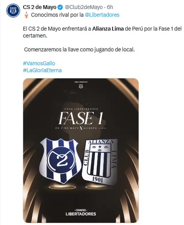 Sportivo 2 de Mayo será el rival de Alianza Lima en la Libertadores