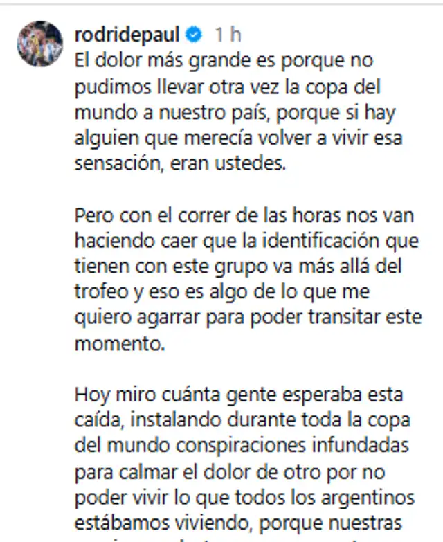 Mensaje de Rodrigo De Paul Mensaje de Rodrigo De Paul
