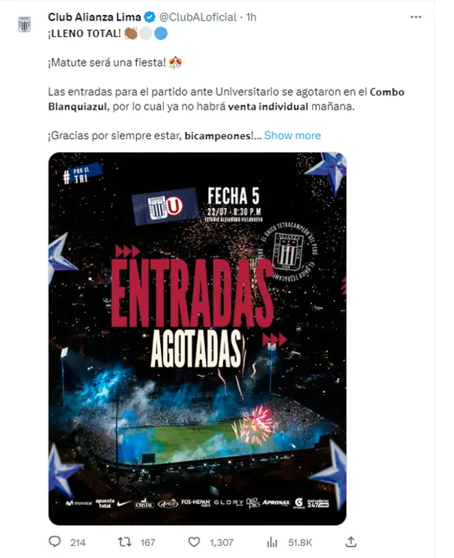 entradas alianza vs universitario
