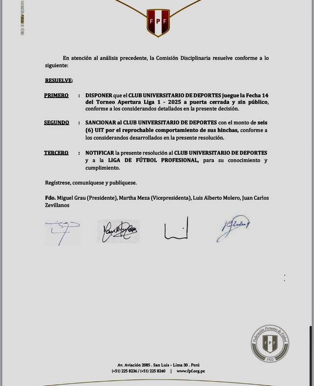 Universitario de Deportes, FPF