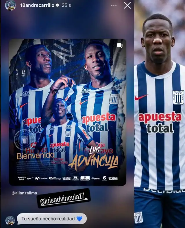  André Carrillo felicitó a Luis Advíncula vía IG   