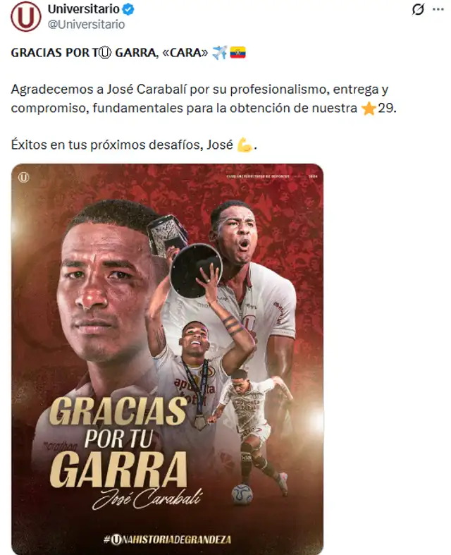 Universitario oficializó la salida de Carabalí