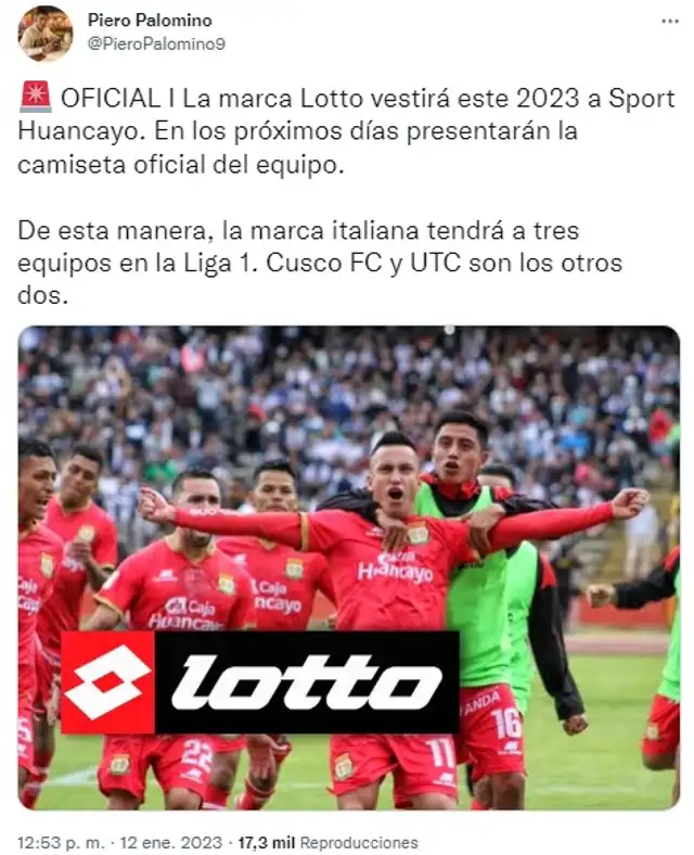 Lotto vestirá a Sport Huancayo.
