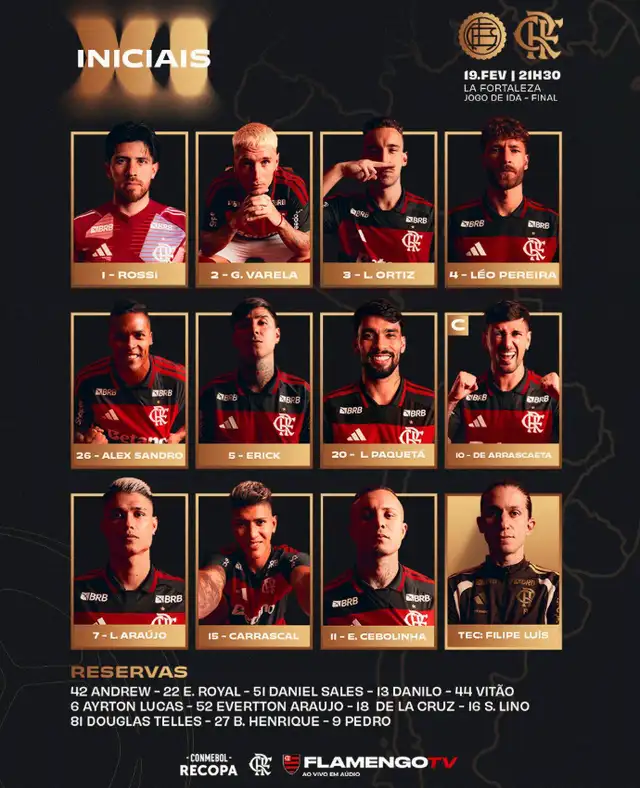 Alineación de Flamengo vs. Lanús.   
