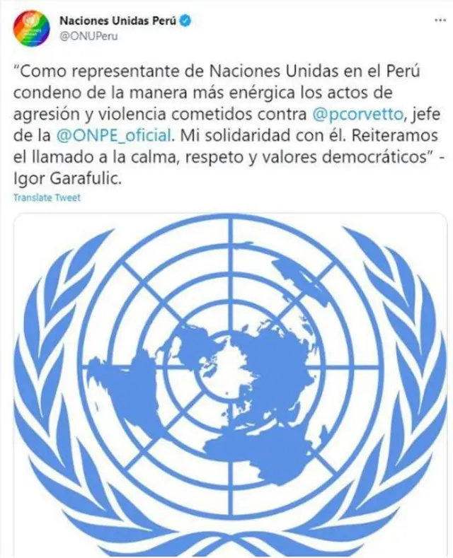 ONU rechaza agresión hacía jefe de la ONPE
