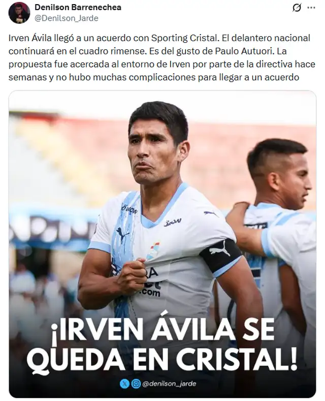 Irven Ávila jugará en 2026 con Sporting Cristal / Fuente: Denilson B Irven Ávila jugará en 2026 con Sporting Cristal / Fuente: Denilson B