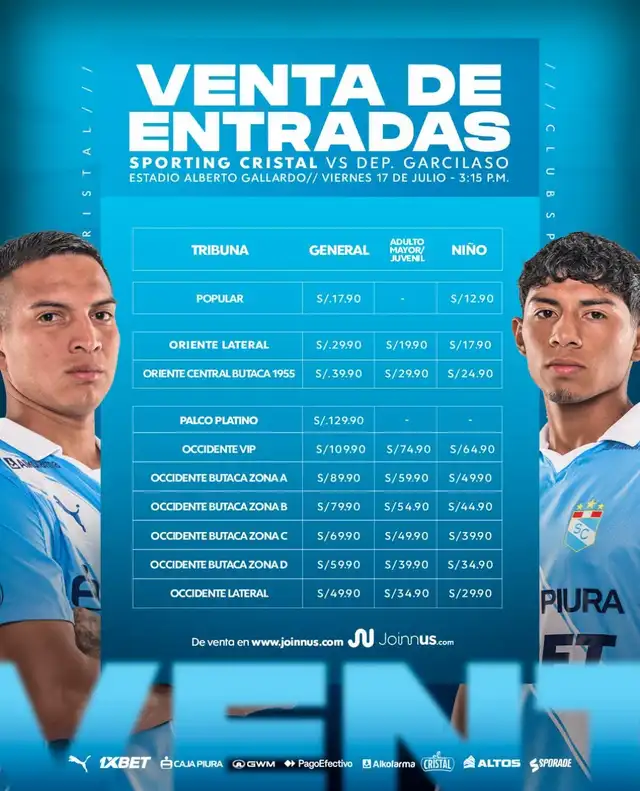 Entradas Sporting Cristal vs Deportivo Garcilaso Entradas Sporting Cristal vs Deportivo Garcilaso
