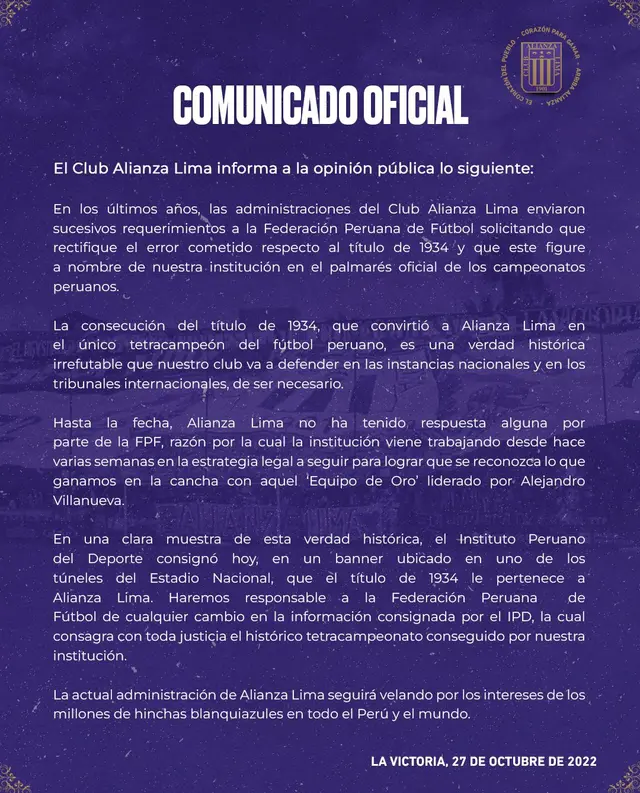 Alianza Lima sobre título 1934. Alianza Lima sobre título 1934.