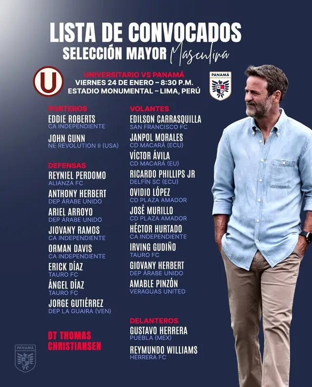 Lista de convocados de Panamá para la Noche Crema.