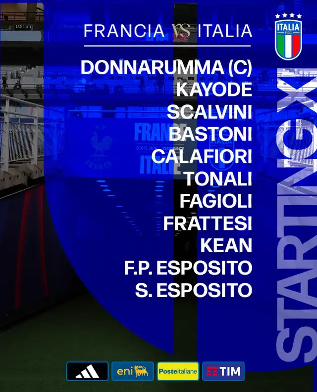 Alineación de Italia para el partido contra Francia. Foto: @Azurri