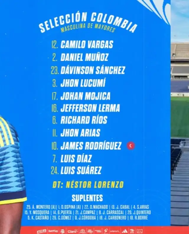 Alineación de Colombia vs. Croacia.  