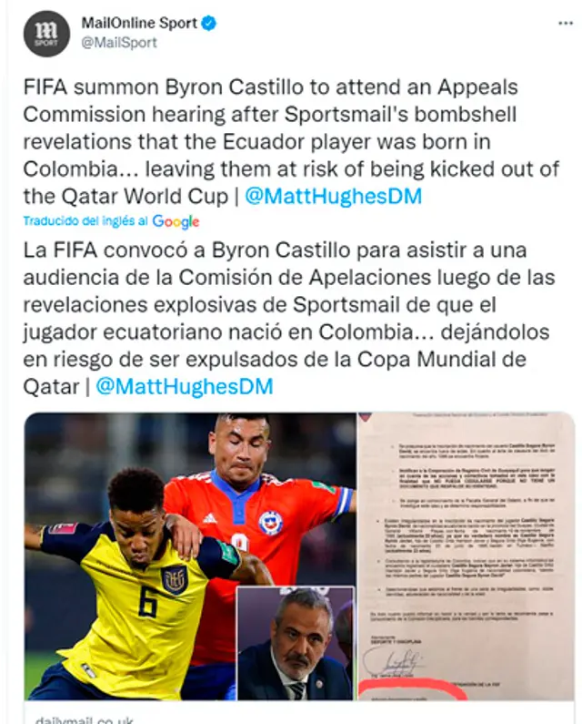 Byron Castillo debe asistir a la audiencia de la FIFA