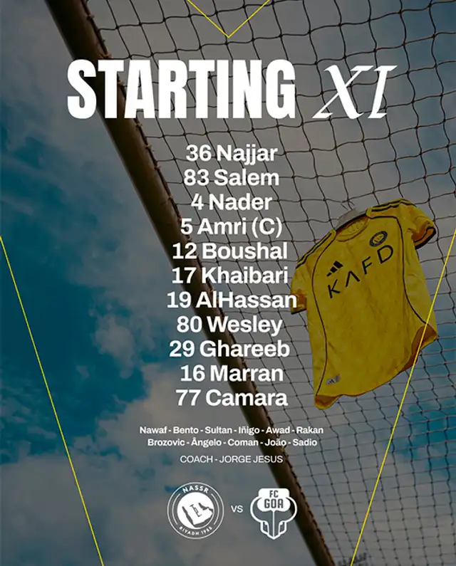 Alineación de Al Nassr vs GOA