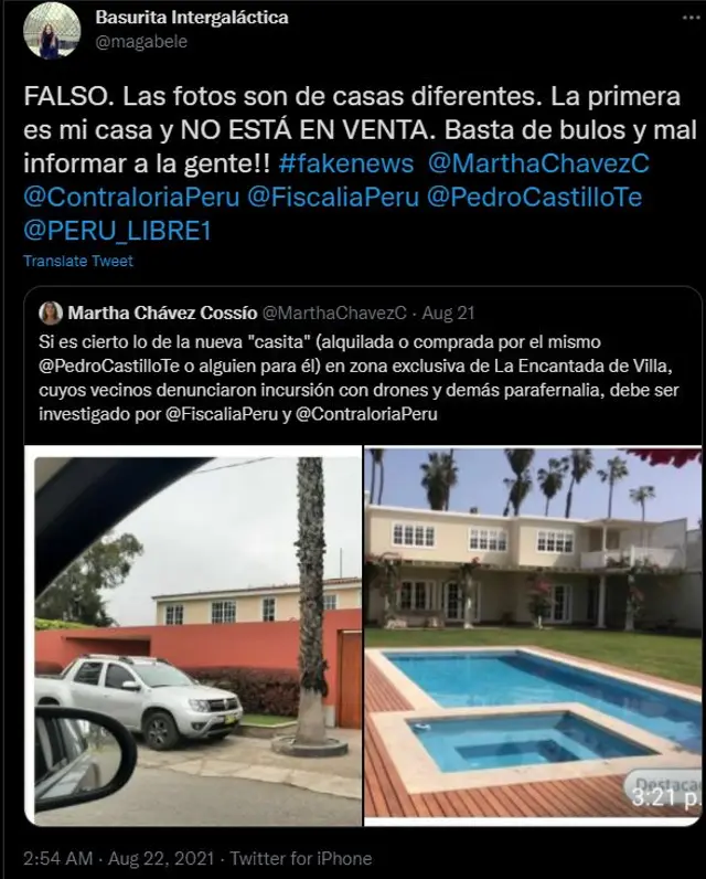 Usuaria desmiente a Martha Chávez en Twitter