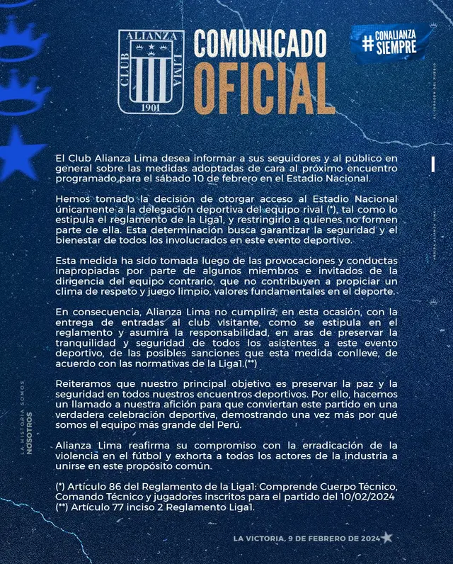 Comunicado de Alianza Lima Comunicado de Alianza Lima