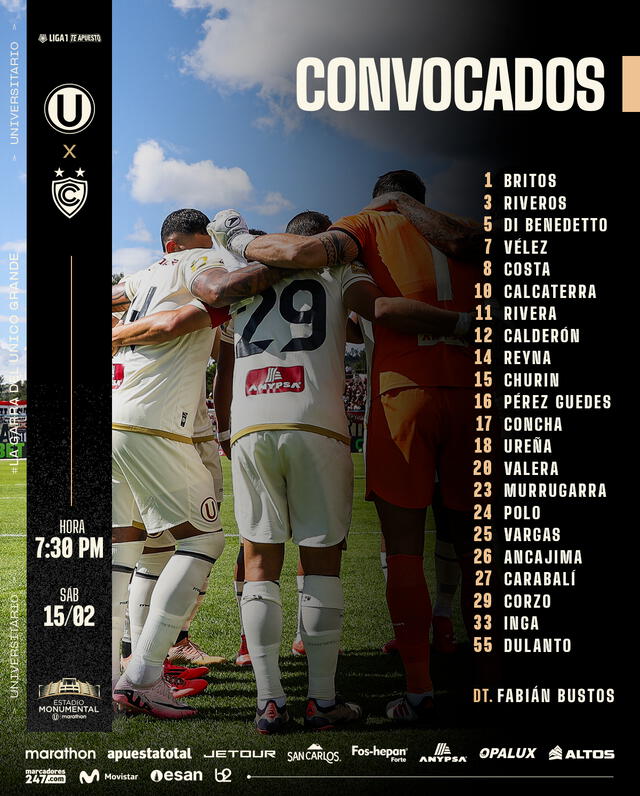 La publicación de Universitario para el partido contra Cienciano    