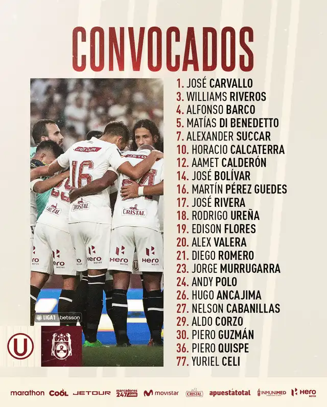Lista de convocados por Universitario frente a Binacional Lista de convocados por Universitario frente a Binacional