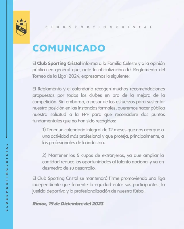 Sporting Cristal, Liga 1