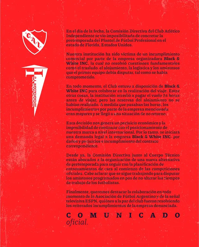 Comunicado de Independiente