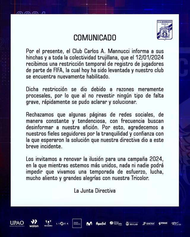 Carlos A. Mannucci se pronunció tras suspensión