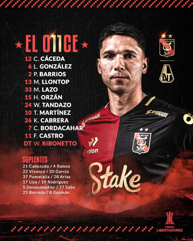 Alineación de Melgar vs. Deportes Tolima.   