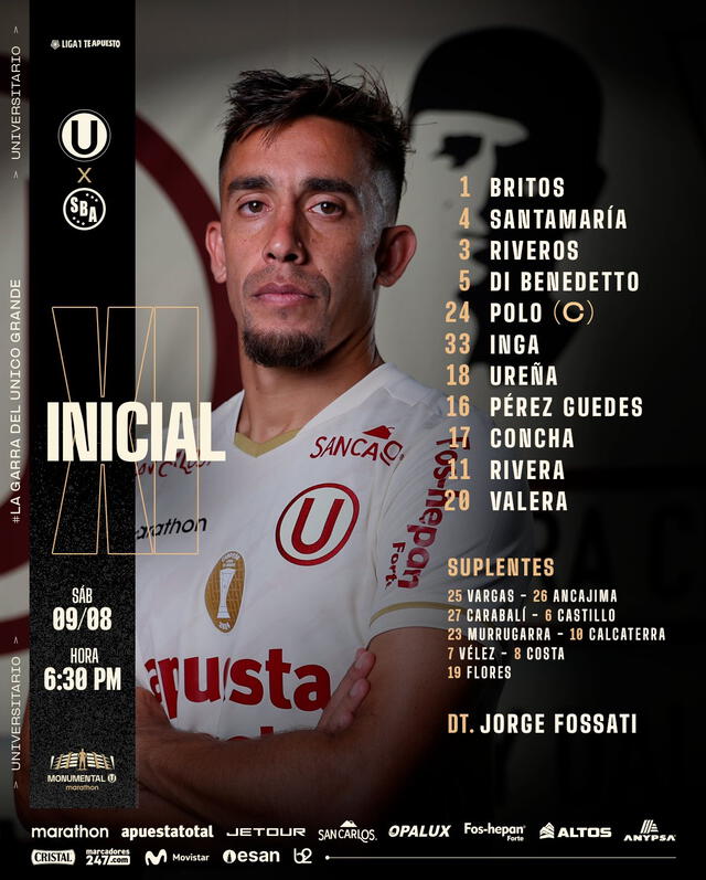 Alineación de Universitario vs. Sport Boys. Alineación de Universitario vs. Sport Boys.