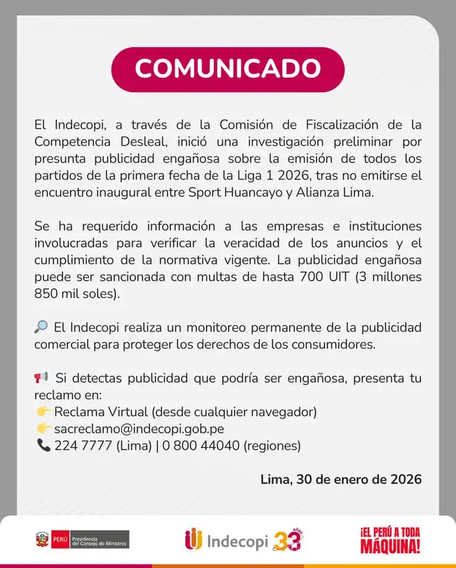 indecopi alianza lima sport huancayo l1 max