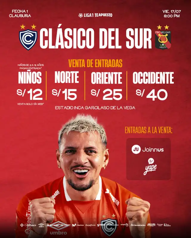 Entradas del partido de Cienciano vs. Melgar.
