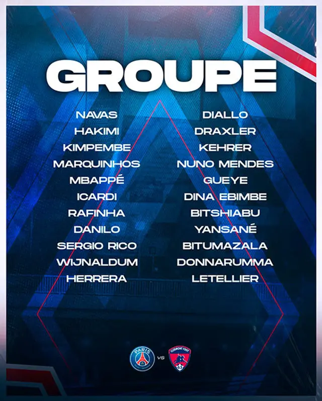 PSG y sus convocados para el duelo ante Clermont por la Ligue 1.   