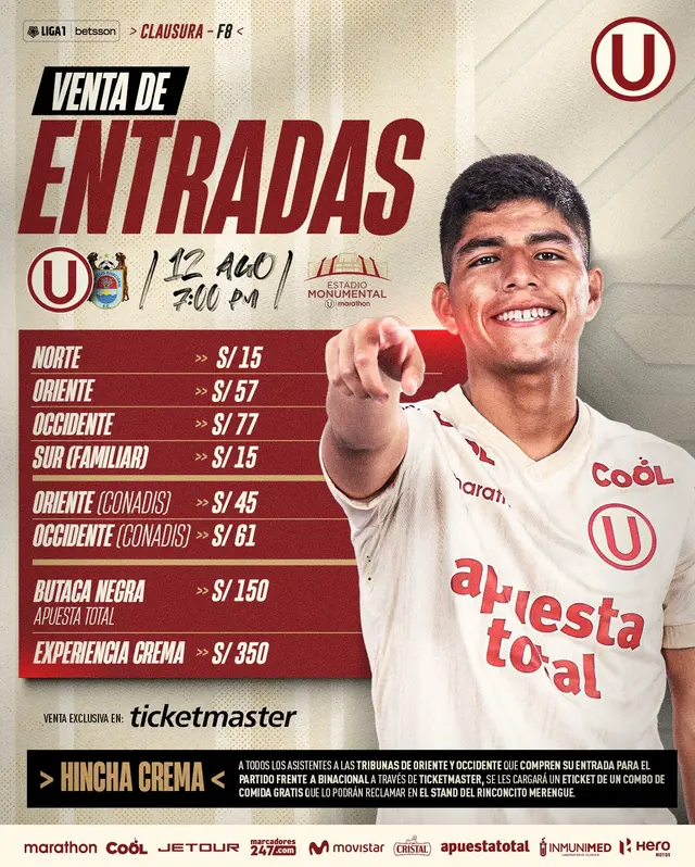 Universitario vs. Binacional: precio de entradas