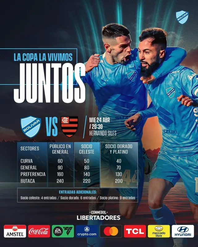 Precios de las entradas para el partido entre Bolívar vs. Flamengo por la Copa Libertadores 2024.   