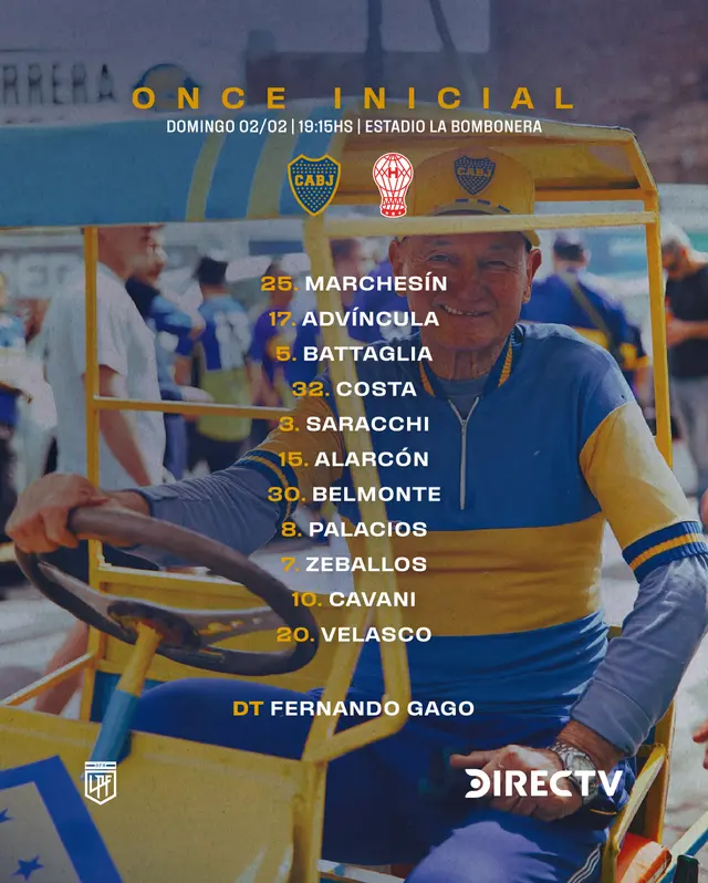Formación de Boca Juniors vs. Huracán.   