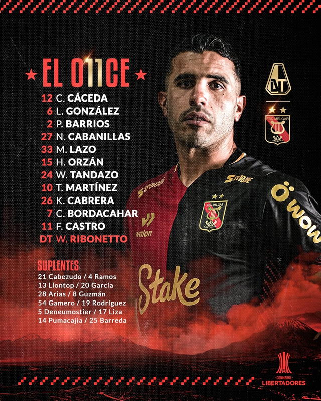 Alineación de Melgar vs. Deportes Tolima.   