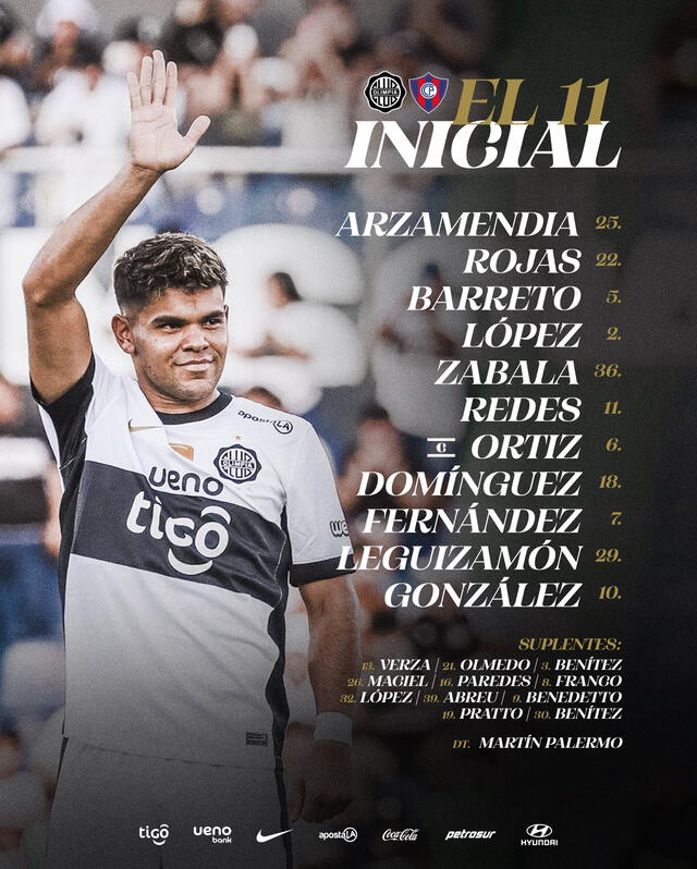 Alineación de Olimpia vs. Cerro Porteño.   