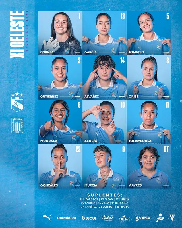 Alineación de Sporting Cristal vs. Alianza Lima femenino.   