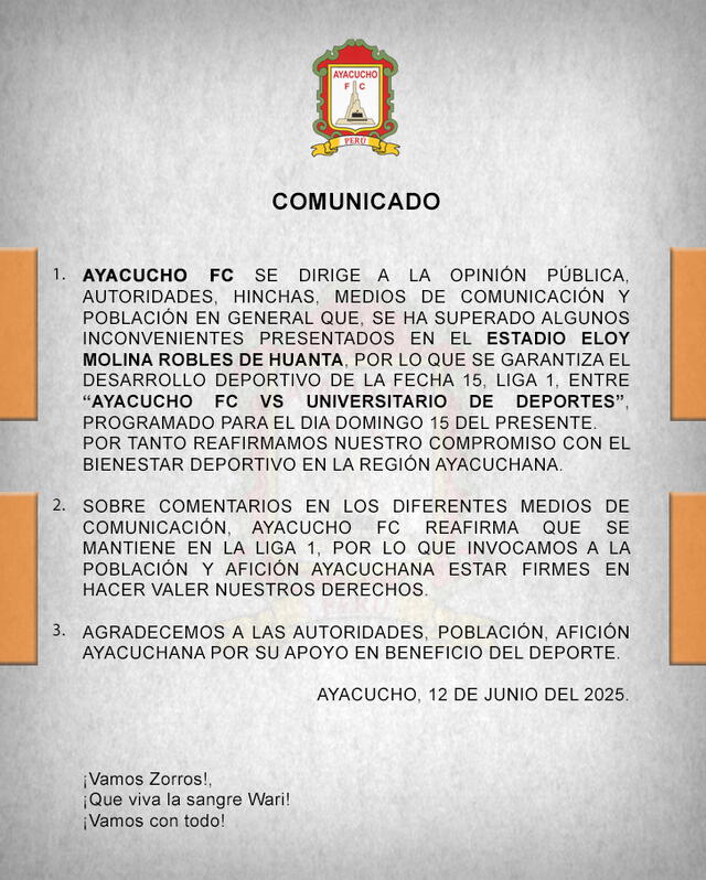universitario vs ayacucho fc