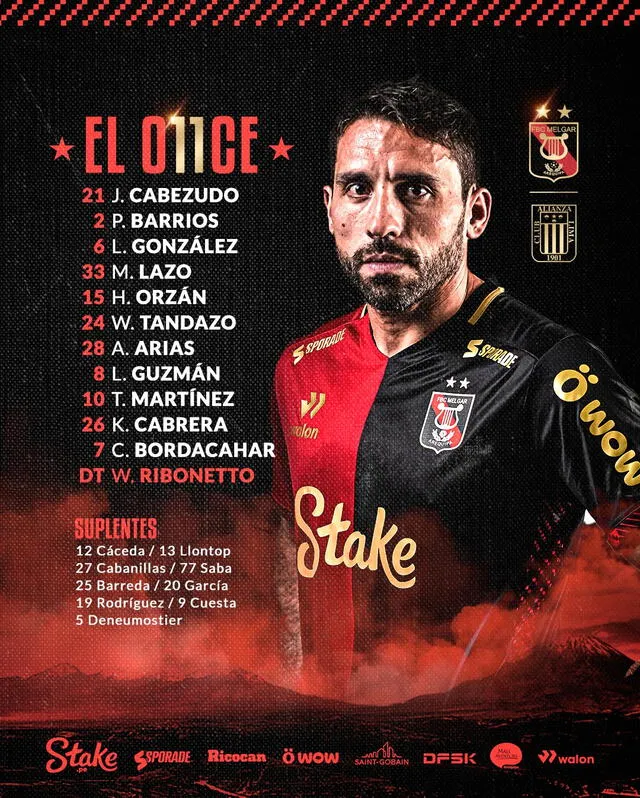 Alineación de Melgar vs. Alianza Lima.   