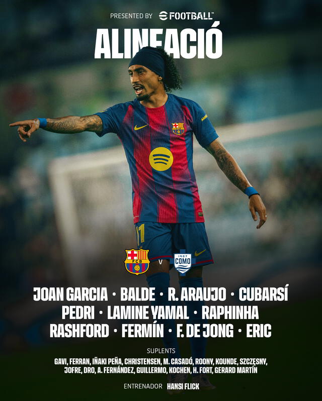 Alineación de Barcelona vs. Como.   