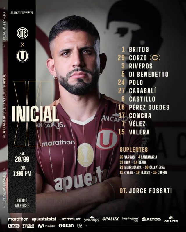 Alineación de Universitario vs. UTC. Alineación de Universitario vs. UTC.