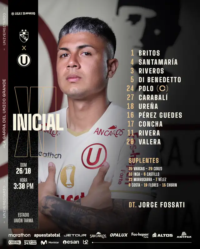 Alineación de Universitario vs. ADT. Alineación de Universitario vs. ADT.