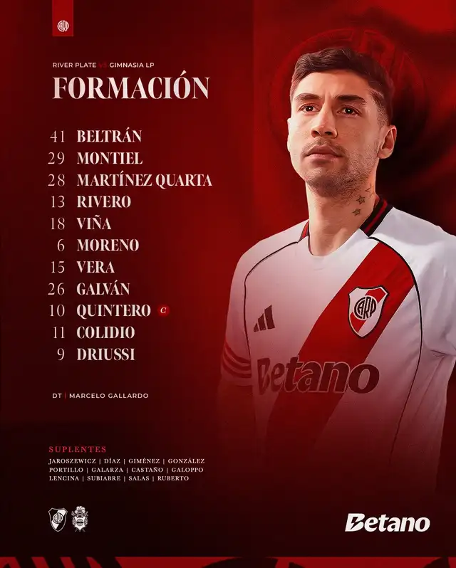 Formación de River Plate vs. Gimnasia.   